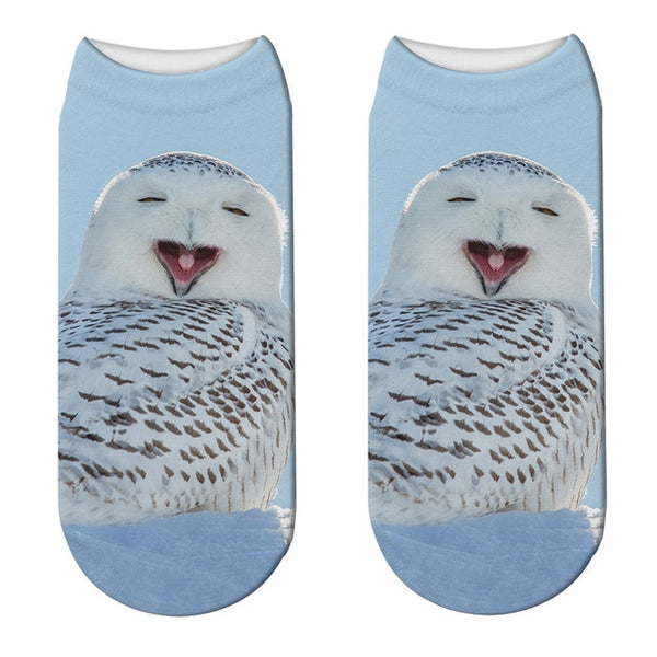 New 3D Printed Animal Socks Unisex Summer Sports Cycling Low Ankle Socks Funny Owl Colorful Kawaii Children Gift Crew Socks