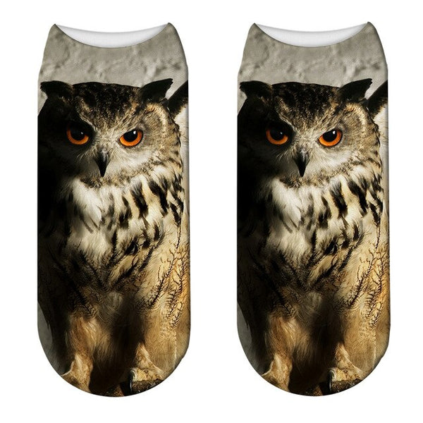 New 3D Printed Animal Socks Unisex Summer Sports Cycling Low Ankle Socks Funny Owl Colorful Kawaii Children Gift Crew Socks