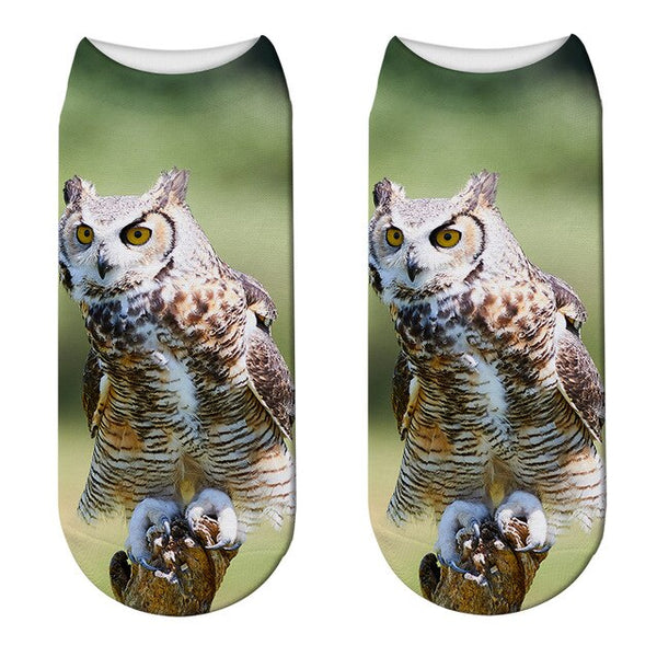 New 3D Printed Animal Socks Unisex Summer Sports Cycling Low Ankle Socks Funny Owl Colorful Kawaii Children Gift Crew Socks