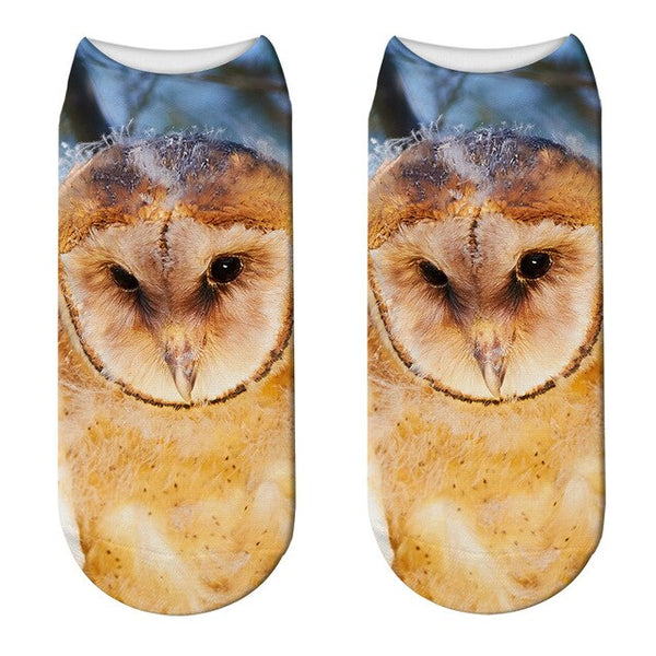 New 3D Printed Animal Socks Unisex Summer Sports Cycling Low Ankle Socks Funny Owl Colorful Kawaii Children Gift Crew Socks