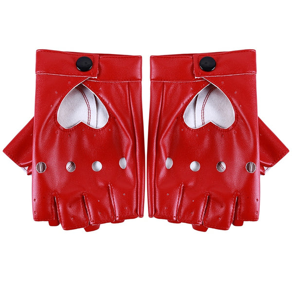 leather gloves luvas guantes mujer for women girls Red balck white Loving heart gloves Solid Heart Mittens Without Fingers Nail