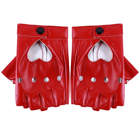 leather gloves luvas guantes mujer for women girls Red balck white Loving heart gloves Solid Heart Mittens Without Fingers Nail