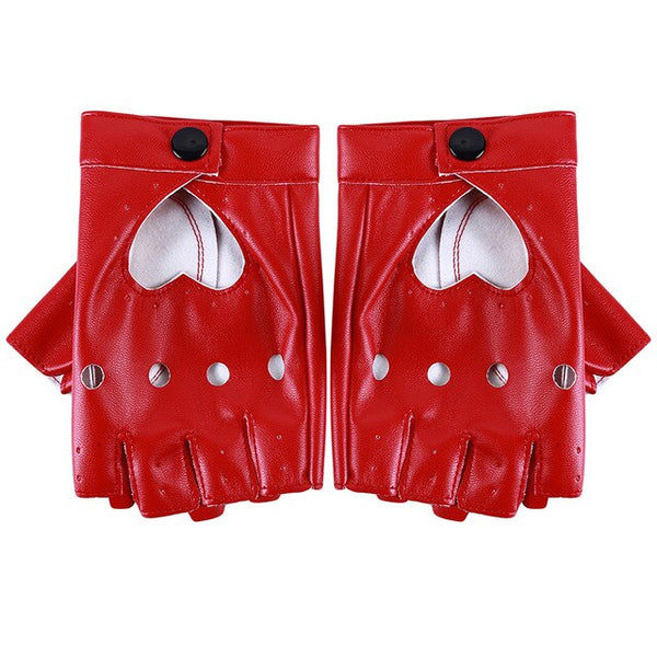 leather gloves luvas guantes mujer for women girls Red balck white Loving heart gloves Solid Heart Mittens Without Fingers Nail