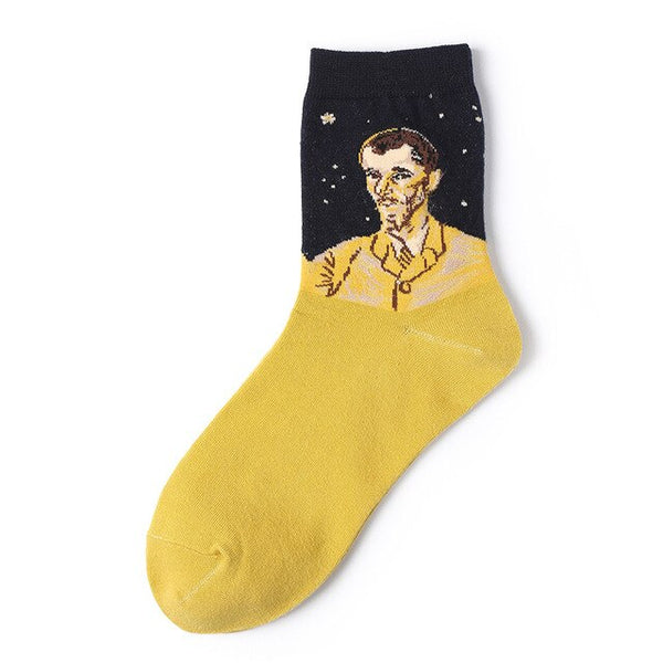 New Famous Painting Art Printed Funny Casual Cotton Crew Socks Women Van Gogh Lemon Pattern Harajuku Novelty Design Gift dress