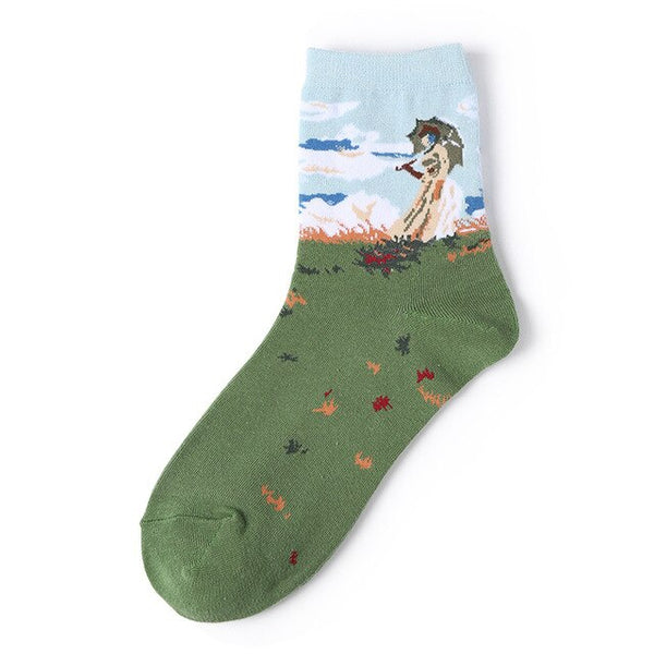 New Famous Painting Art Printed Funny Casual Cotton Crew Socks Women Van Gogh Lemon Pattern Harajuku Novelty Design Gift dress