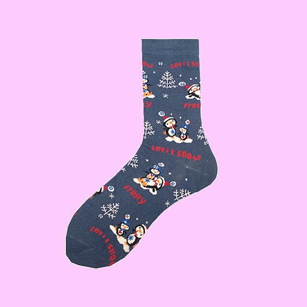 Funny cute christmas socks men women cartoon kawaii christmas tree elk cotton tube socks snowman happy socks harajuku gift