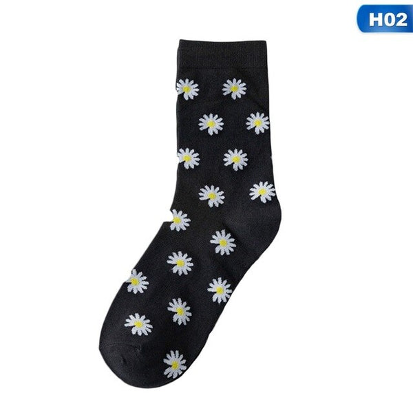 Embroidery Daisy Peaceminusone Cotton Socks Elastic Socks Unisex Winter Socks