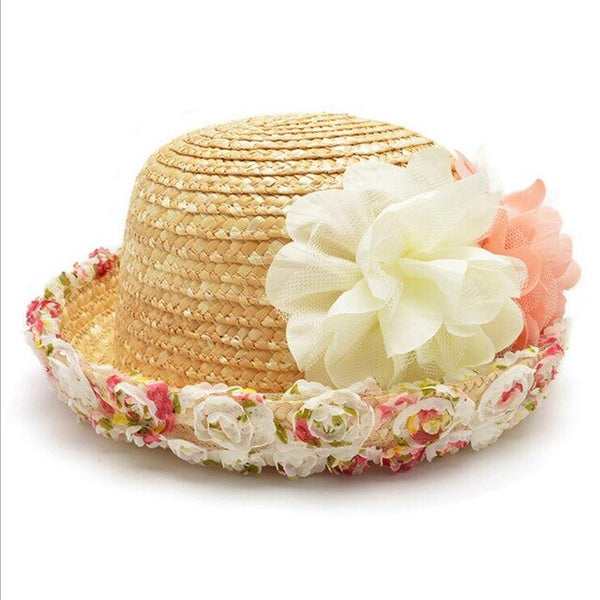 Parent-child Lace Mesh Dots Bow Flowers Straw hats 2018 New Spring Women's Organdy sun hat Solid Sunmmer Beach female Sun hat