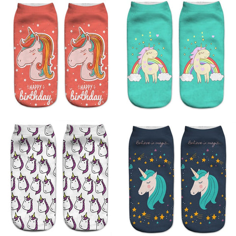 Unicorn Socks New 3D Printing Comfortable Polyester Women Durable Socks Cute Low Cut Foot Wax Cartoons Comfortable Type Young