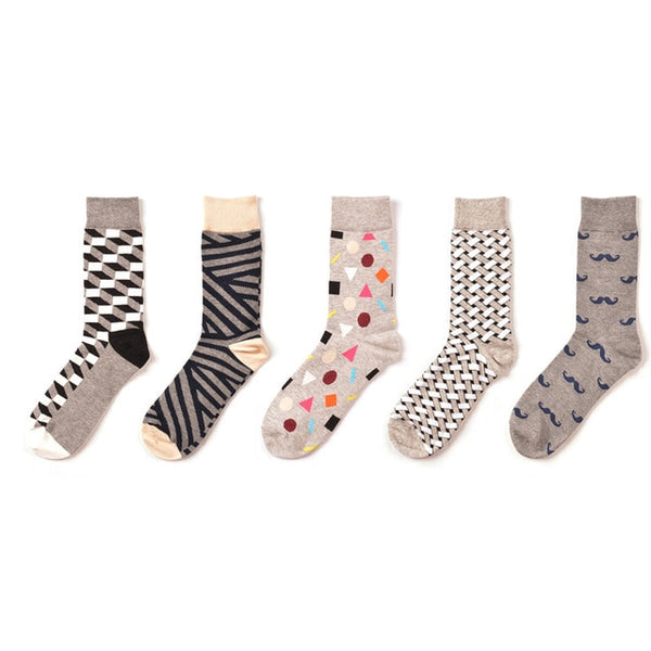 5 pairs/lot New arrival men happy socks zebra geometry mustache Hip Hop funny fashion socks Street Wear dress pack winter