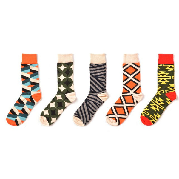 5 pairs/lot New arrival men happy socks zebra geometry mustache Hip Hop funny fashion socks Street Wear dress pack winter