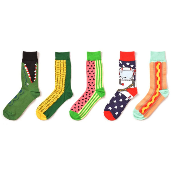 5 pairs/lot New arrival men happy socks zebra geometry mustache Hip Hop funny fashion socks Street Wear dress pack winter