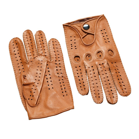 Mens Genuine Leather Gloves Goatskin Gloves Fashion Men Belt Button Breathable Outdoor Non-slip Driving Gloves For Male Mittens