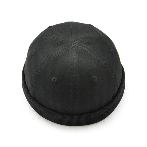 Fashion Man's Retro Skullcap Hat Cap Adjustable PU Rolled Cuff Brimless Bonnet Beanies