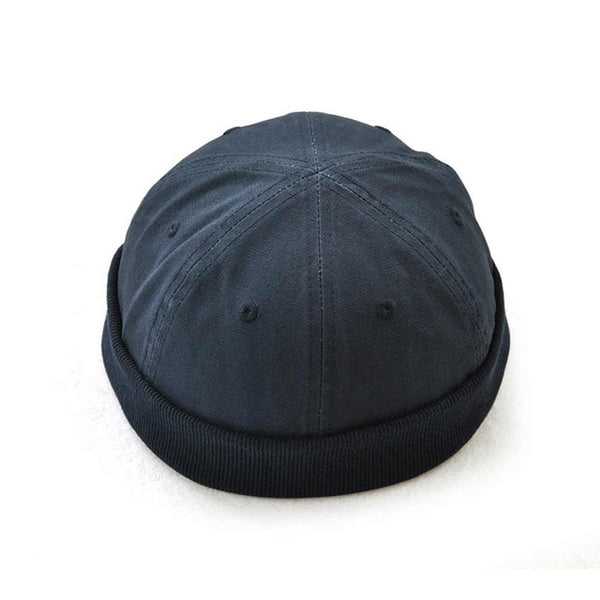 Fashion Man's Retro Skullcap Hat Cap Adjustable PU Rolled Cuff Brimless Bonnet Beanies