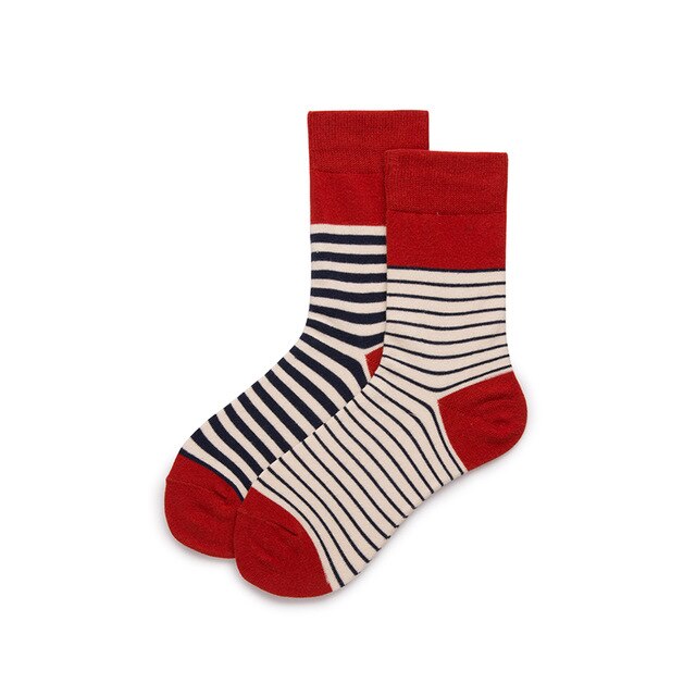 Hot Colorful Red striped asymmetric socks Funny Men Women Socks Cotton Crew Lovers Socks Cartoon Casual Colorful