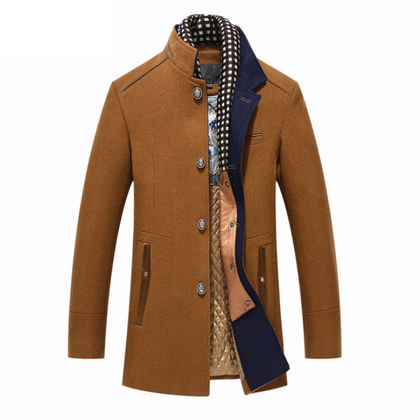 New Men's Wool Coat Winter Slim Fit England Style Woolen Coat Men Brand Clothing Fashion Mid-Long Wool Coats & Jackets