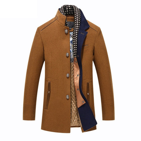 New Men's Wool Coat Winter Slim Fit England Style Woolen Coat Men Brand Clothing Fashion Mid-Long Wool Coats & Jackets