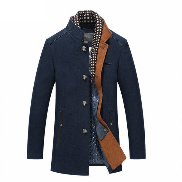 New Men's Wool Coat Winter Slim Fit England Style Woolen Coat Men Brand Clothing Fashion Mid-Long Wool Coats & Jackets